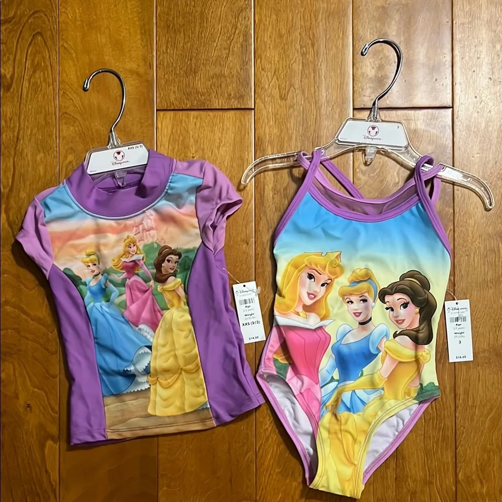 Disney Store Princess Toddler Bathing Suit (3) & Swim Top XXS (2/3) Summer Beach